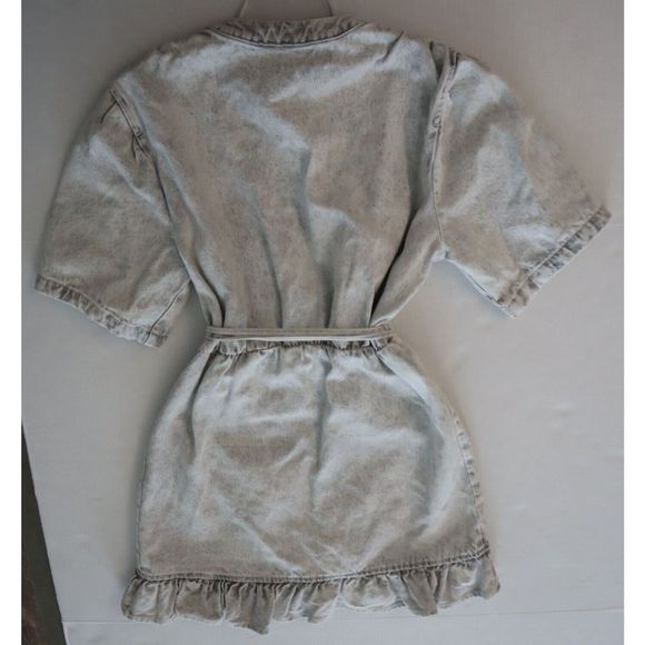 IRO AQ614 Women's Sz 44 US 12 Bleached Gray Mazargue Ruffled Wrap Dress $495 - Picture 11 of 11